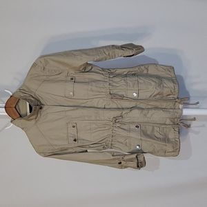 Blue Pepper unlined jacket with colorful croched back panel